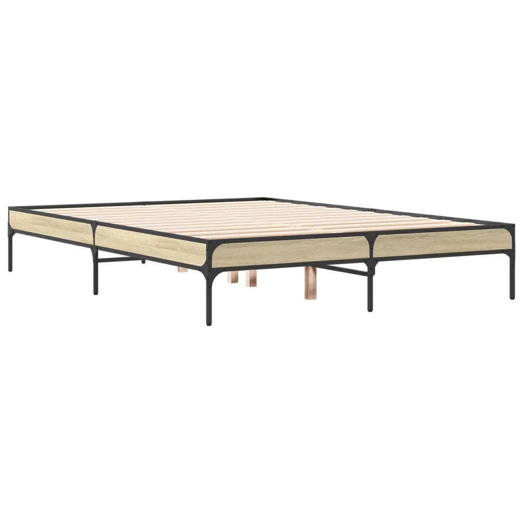 Letto matrimoniale | Letto per adulti | Giroletto Rovere Sonoma 140x190 cm in Legno Multistrato Metallo - Image 6