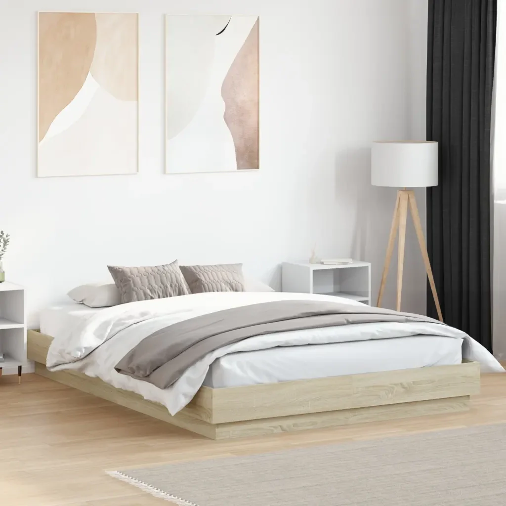 Letto matrimoniale | Letto per adulti | Giroletto Rovere Sonoma 140x200 cm in Legno Multistrato - Image 2