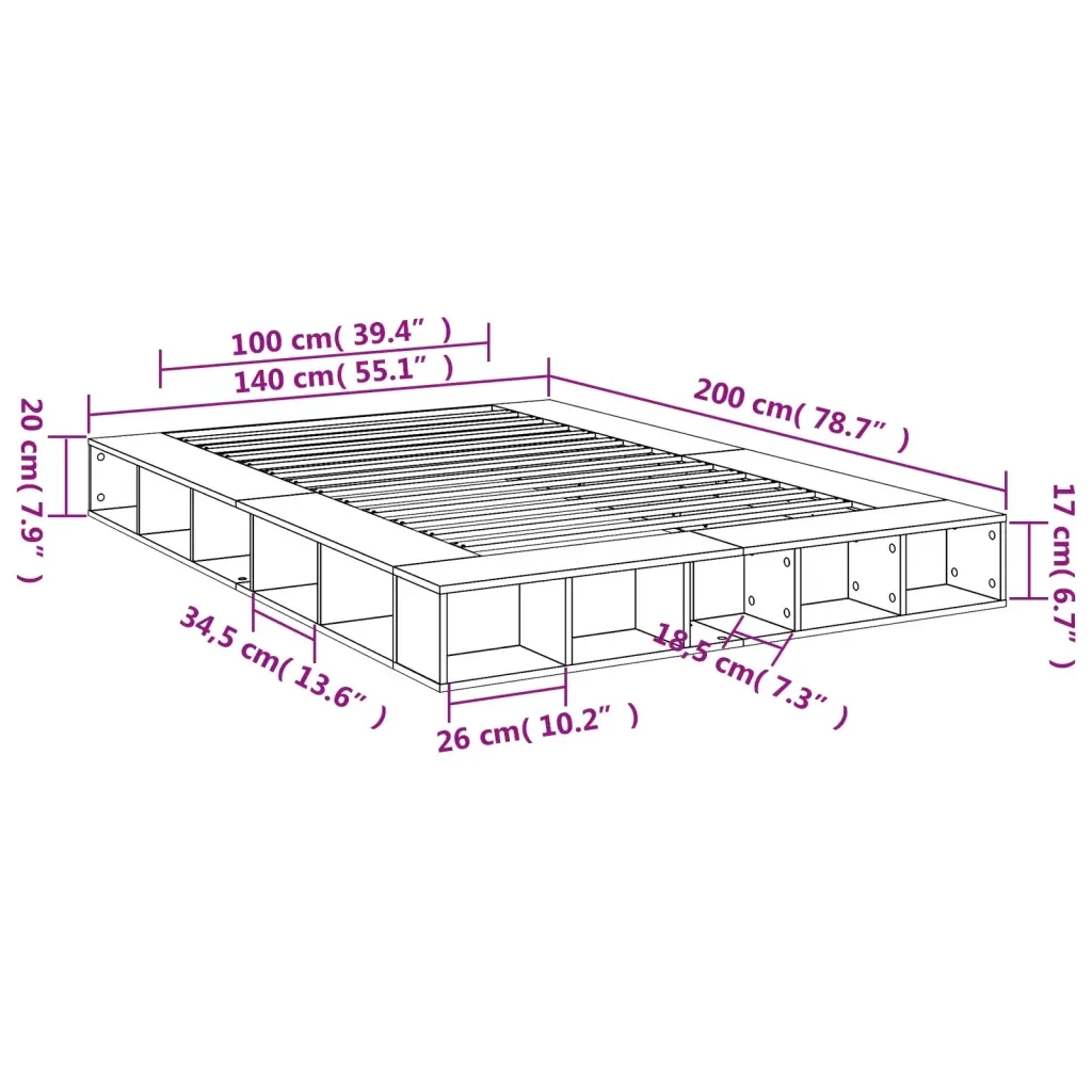 Letto matrimoniale | Letto per adulti | Giroletto Rovere Sonoma 140x200 cm in Legno Multistrato - Image 10