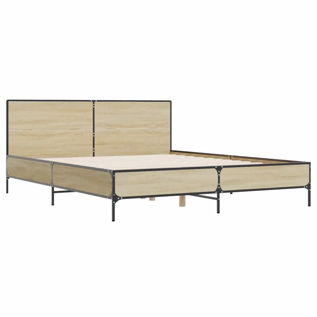 Letto matrimoniale | Letto per adulti | Giroletto Rovere Sonoma 140x200 cm in Legno Multistrato Metallo - Image 3