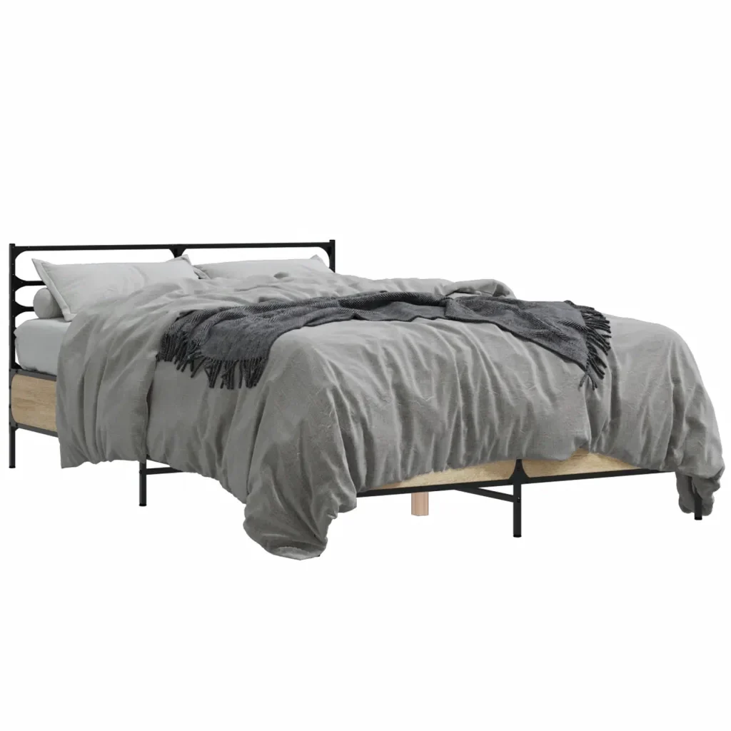 Letto matrimoniale | Letto per adulti | Giroletto Rovere Sonoma 140x200 cm in Legno Multistrato Metallo