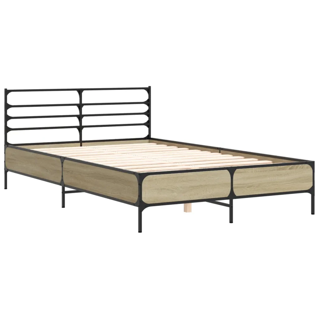 Letto matrimoniale | Letto per adulti | Giroletto Rovere Sonoma 140x200 cm in Legno Multistrato Metallo - Image 4