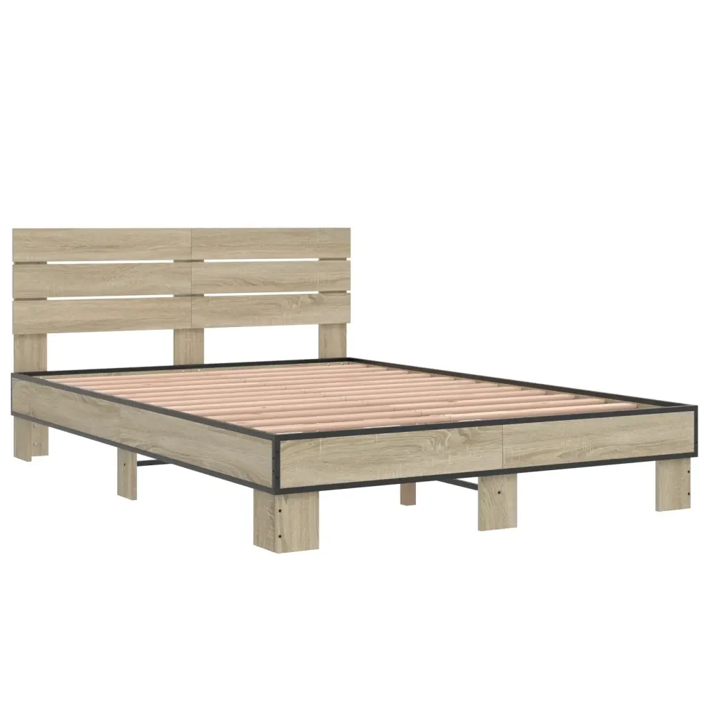 Letto matrimoniale | Letto per adulti | Giroletto Rovere Sonoma 140x200 cm in Legno Multistrato Metallo - Image 3