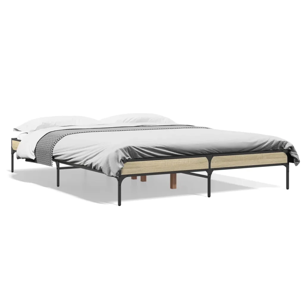 Letto matrimoniale | Letto per adulti | Giroletto Rovere Sonoma 140x200 cm in Legno Multistrato Metallo
