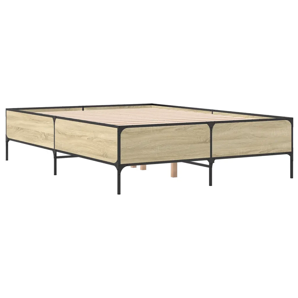 Letto matrimoniale | Letto per adulti | Giroletto Rovere Sonoma 140x200 cm in Legno Multistrato Metallo - Image 6
