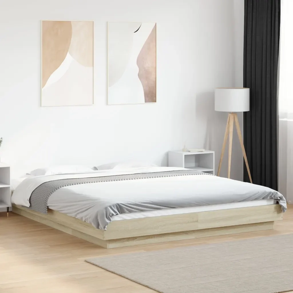 Letto matrimoniale | Letto per adulti | Giroletto Rovere Sonoma 150x200 cm in Legno Multistrato - Image 2