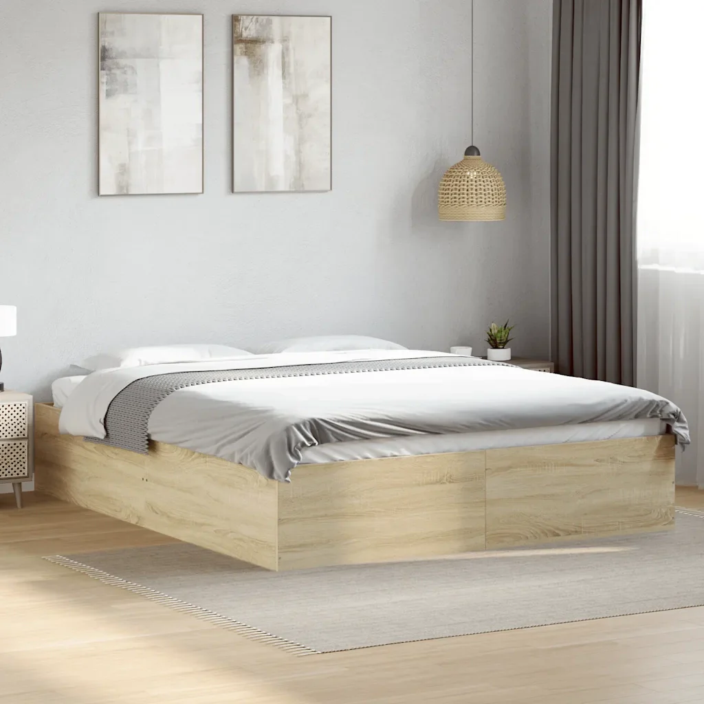 Letto matrimoniale | Letto per adulti | Giroletto Rovere Sonoma 150x200 cm in Legno Multistrato - Image 2