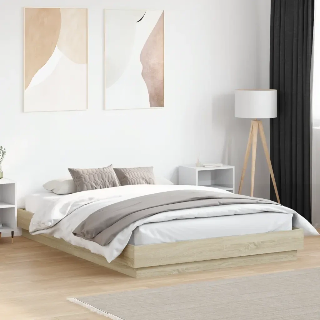 Letto matrimoniale | Letto per adulti | Giroletto Rovere Sonoma 150x200 cm in Legno Multistrato - Image 2