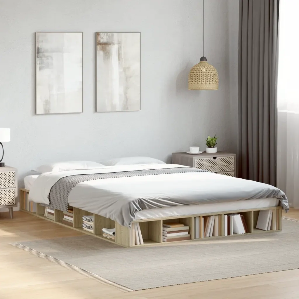 Letto matrimoniale | Letto per adulti | Giroletto Rovere Sonoma 150x200 cm in Legno Multistrato - Image 2