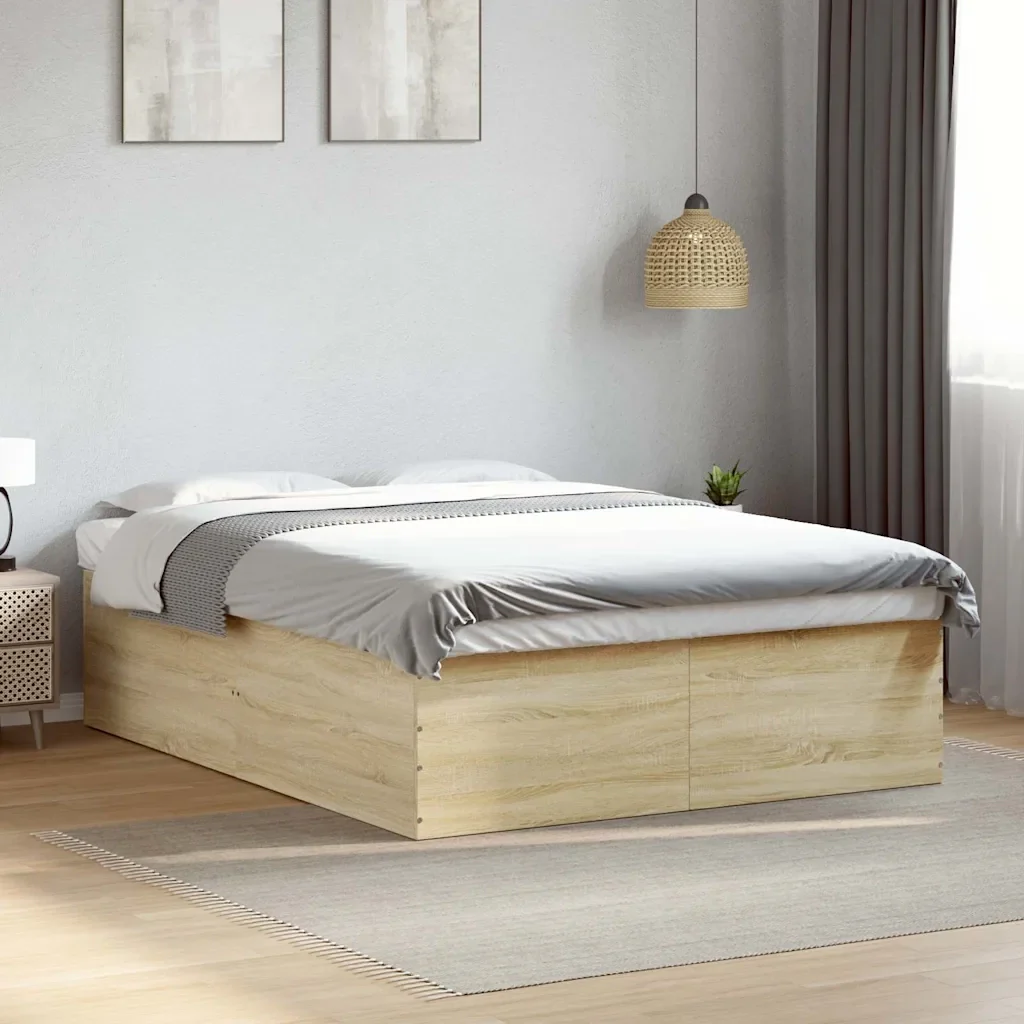 Letto matrimoniale | Letto per adulti | Giroletto Rovere Sonoma 150x200 cm in Legno Multistrato - Image 2