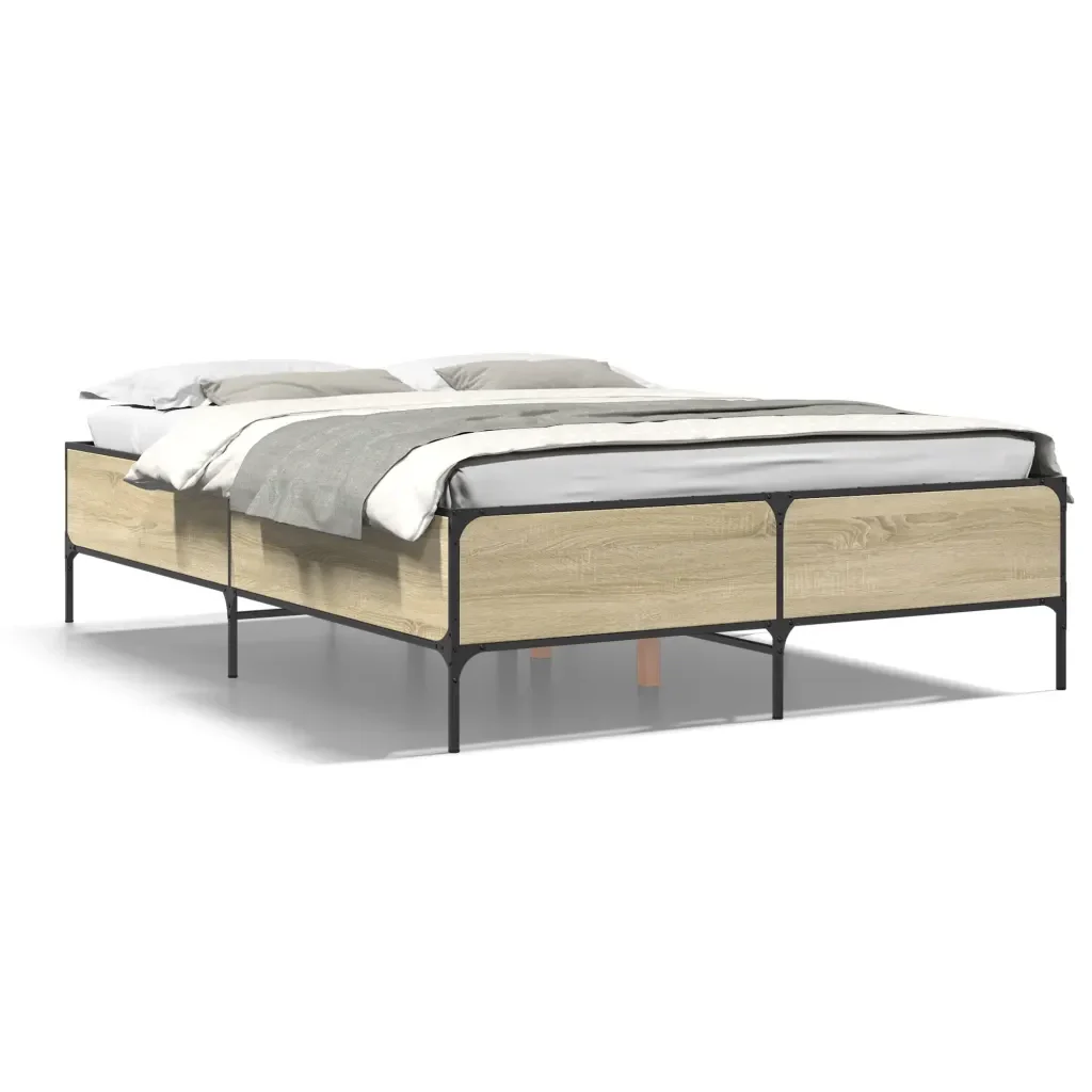 Letto matrimoniale | Letto per adulti | Giroletto Rovere Sonoma 150x200 cm in Legno Multistrato Metallo