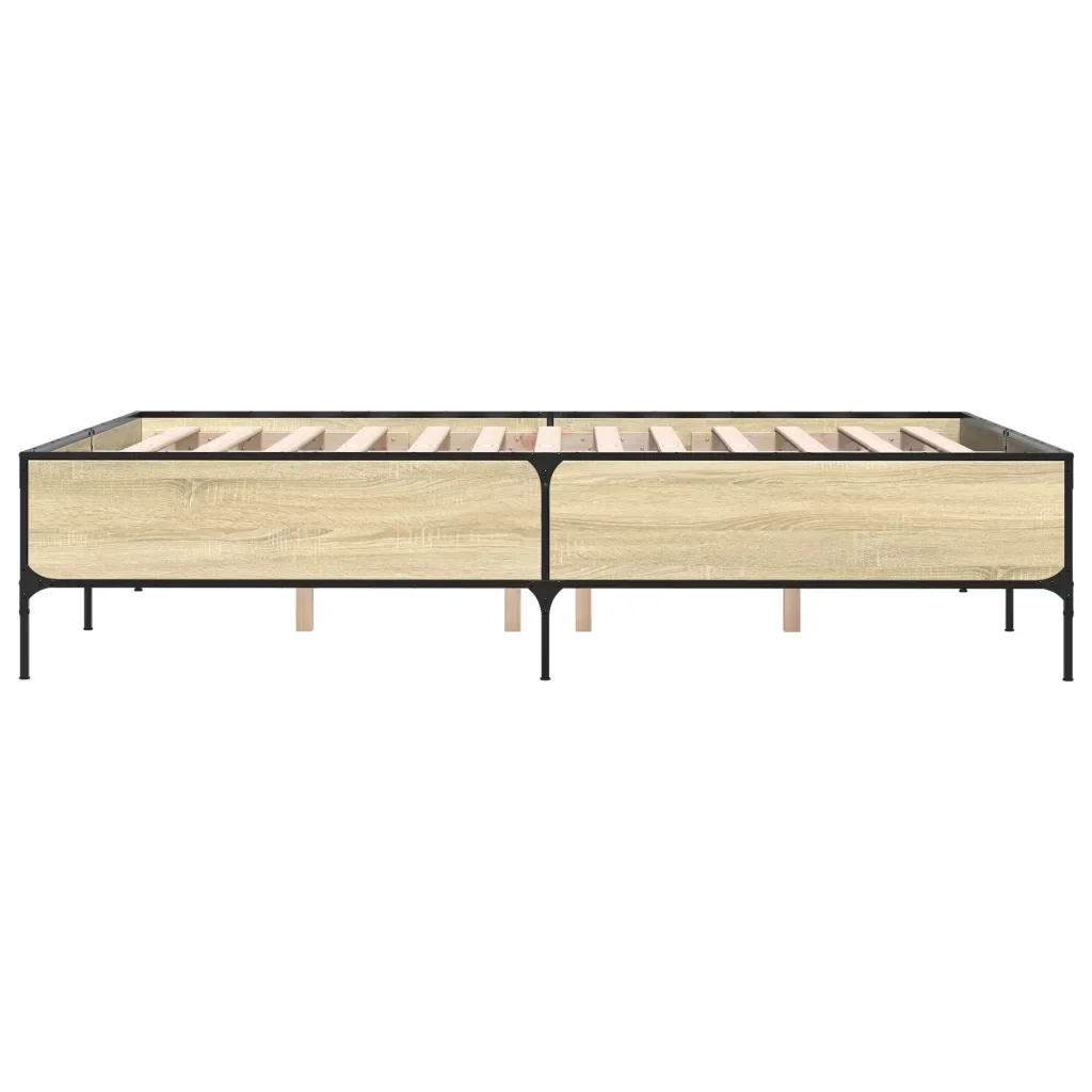 Letto matrimoniale | Letto per adulti | Giroletto Rovere Sonoma 150x200 cm in Legno Multistrato Metallo - Image 5