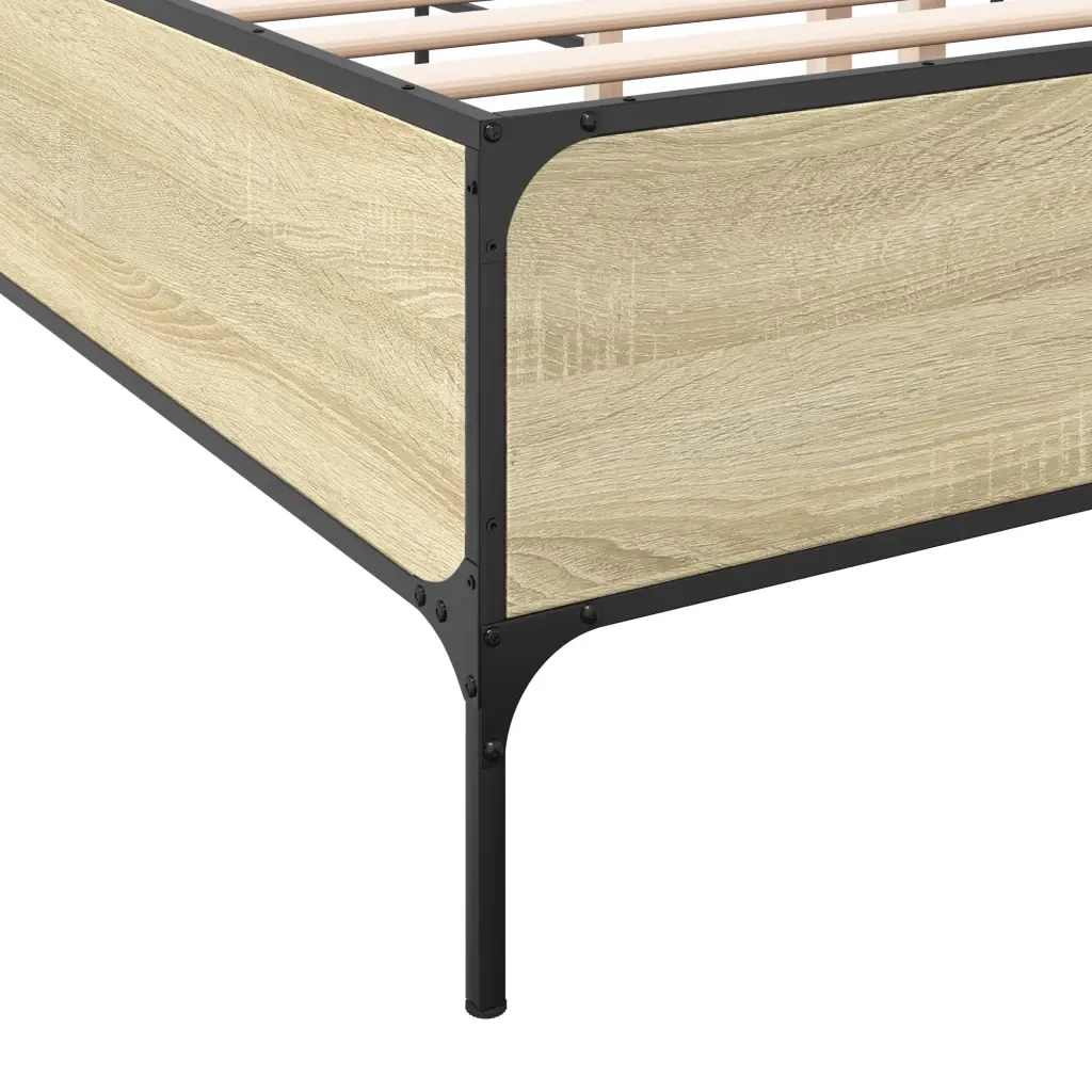 Letto matrimoniale | Letto per adulti | Giroletto Rovere Sonoma 150x200 cm in Legno Multistrato Metallo - Image 7
