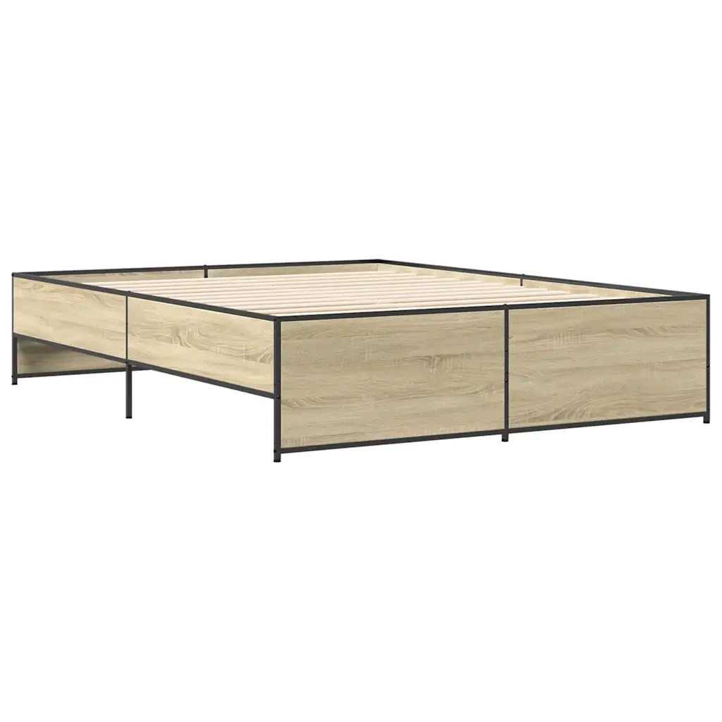 Letto matrimoniale | Letto per adulti | Giroletto Rovere Sonoma 150x200 cm in Legno Multistrato Metallo - Image 4