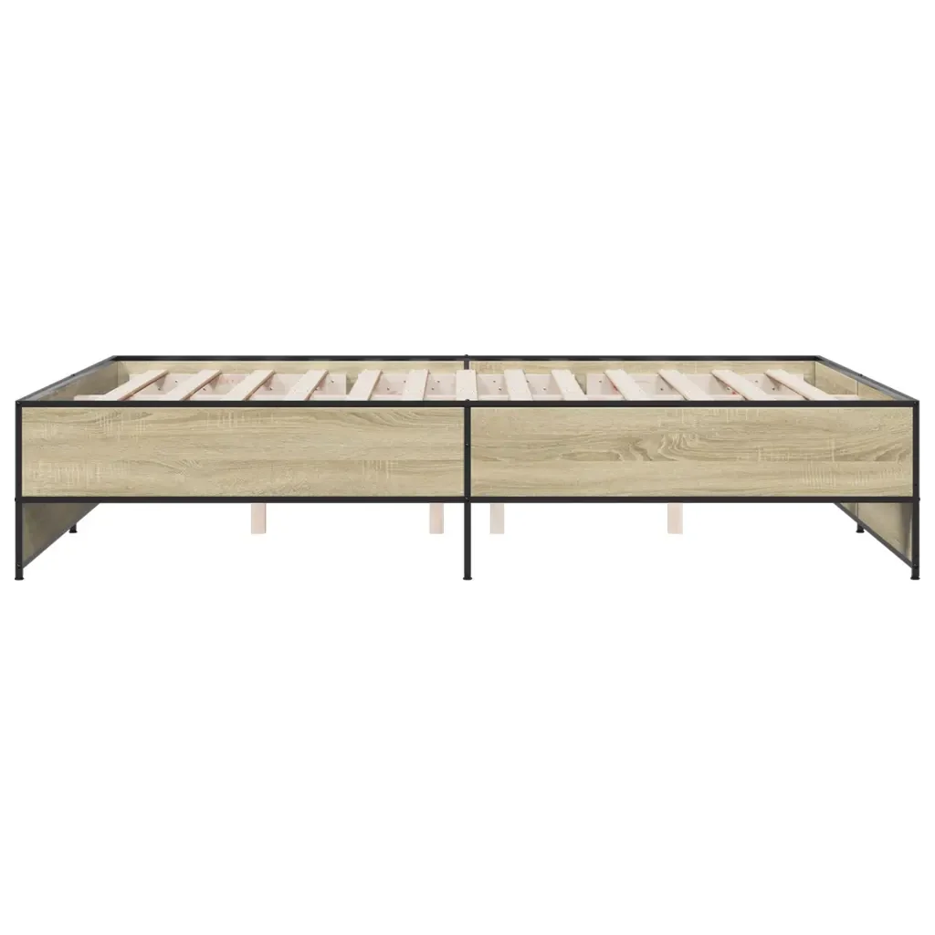Letto matrimoniale | Letto per adulti | Giroletto Rovere Sonoma 150x200 cm in Legno Multistrato Metallo - Image 5