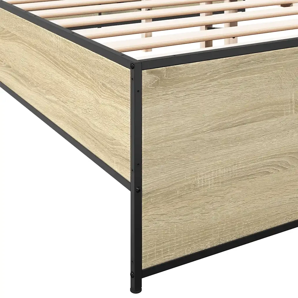 Letto matrimoniale | Letto per adulti | Giroletto Rovere Sonoma 150x200 cm in Legno Multistrato Metallo - Image 7
