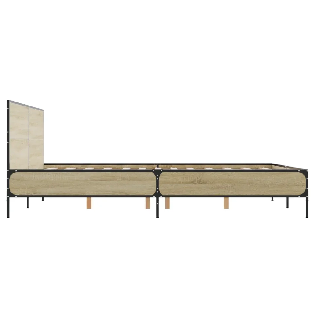 Letto matrimoniale | Letto per adulti | Giroletto Rovere Sonoma 150x200 cm in Legno Multistrato Metallo - Image 5