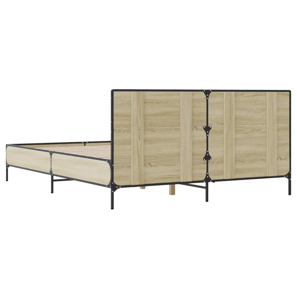 Letto matrimoniale | Letto per adulti | Giroletto Rovere Sonoma 150x200 cm in Legno Multistrato Metallo - Image 6