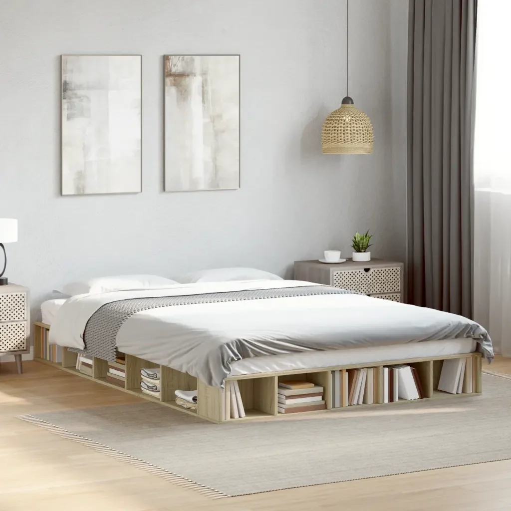 Letto matrimoniale | Letto per adulti | Giroletto Rovere Sonoma 160x200 cm in Legno Multistrato - Image 2