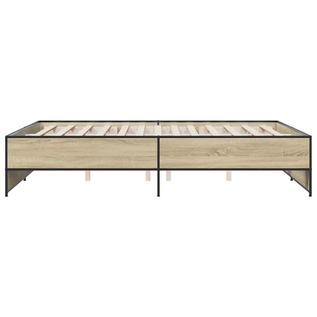 Letto matrimoniale | Letto per adulti | Giroletto Rovere Sonoma 160x200 cm in Legno Multistrato Metallo - Image 5