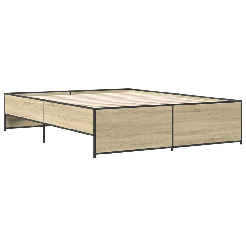 Letto matrimoniale | Letto per adulti | Giroletto Rovere Sonoma 160x200 cm in Legno Multistrato Metallo - Image 6