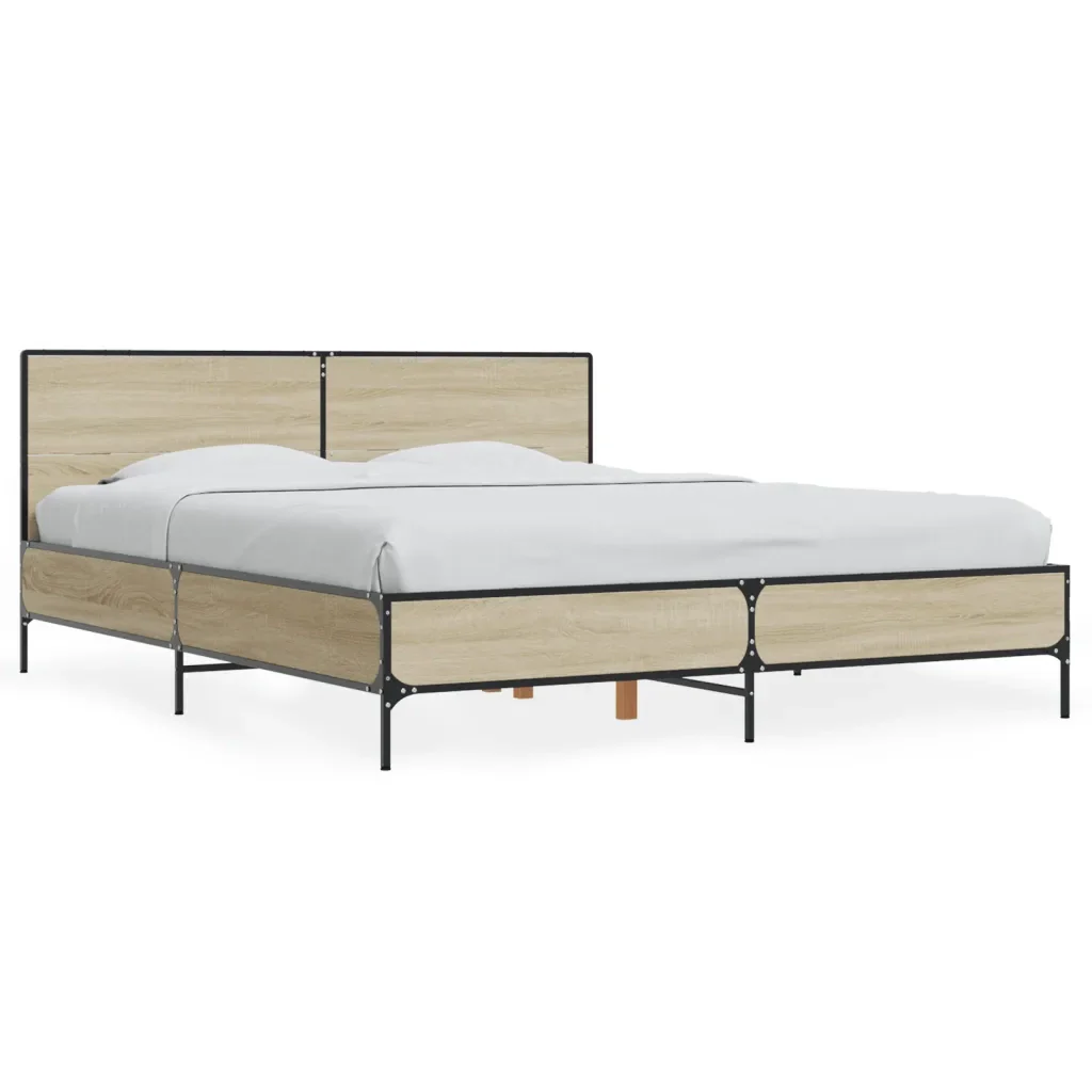 Letto matrimoniale | Letto per adulti | Giroletto Rovere Sonoma 160x200 cm in Legno Multistrato Metallo
