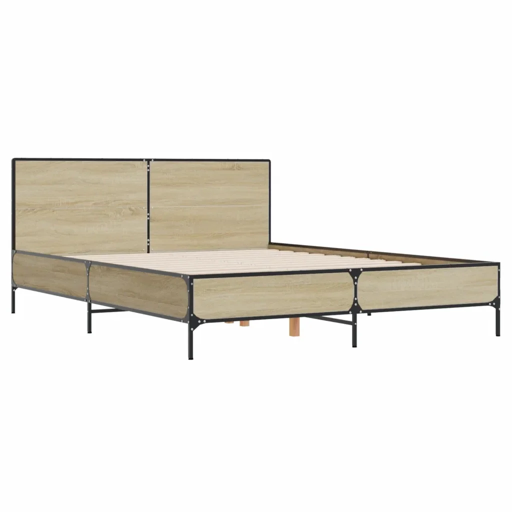 Letto matrimoniale | Letto per adulti | Giroletto Rovere Sonoma 160x200 cm in Legno Multistrato Metallo - Image 3