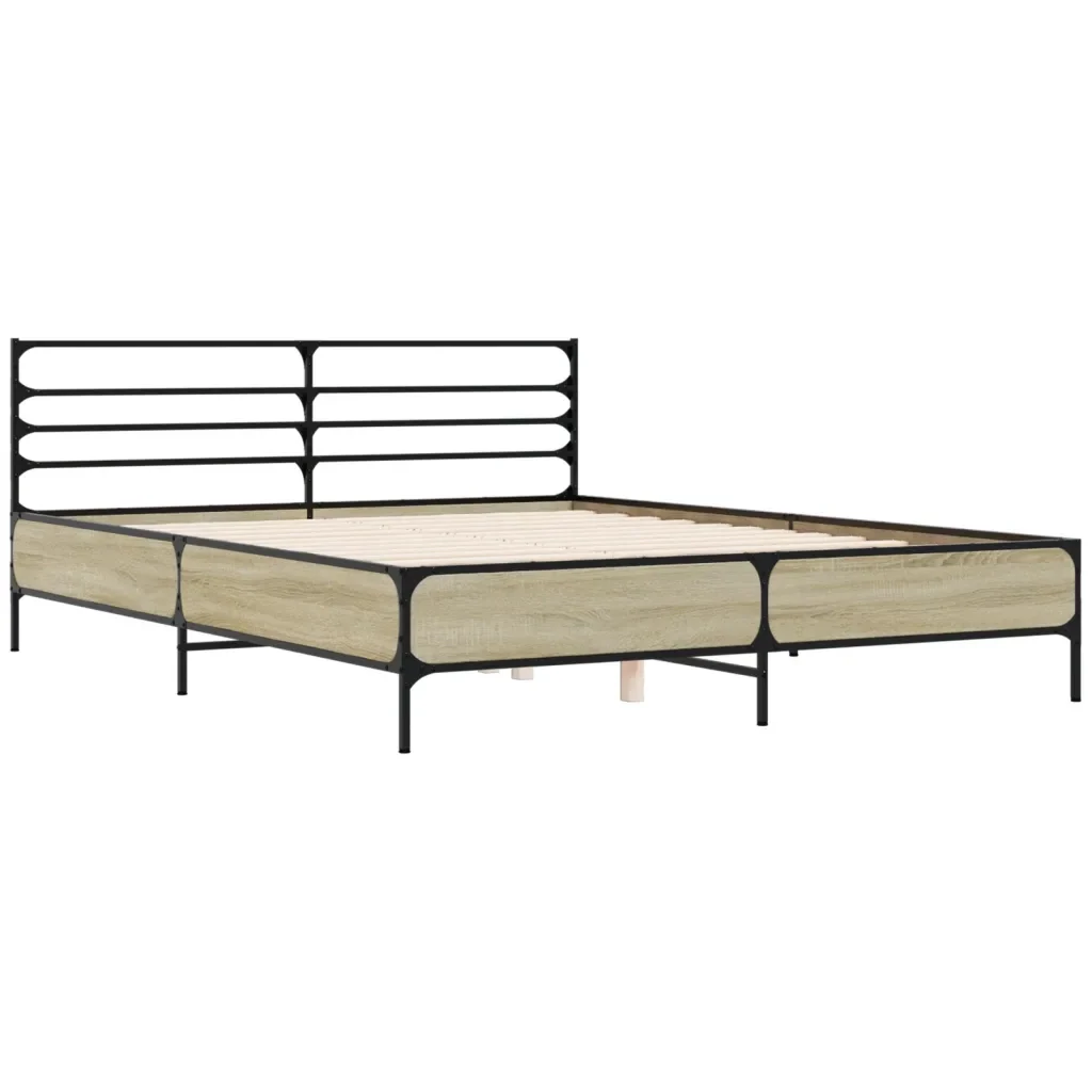 Letto matrimoniale | Letto per adulti | Giroletto Rovere Sonoma 160x200 cm in Legno Multistrato Metallo - Image 4