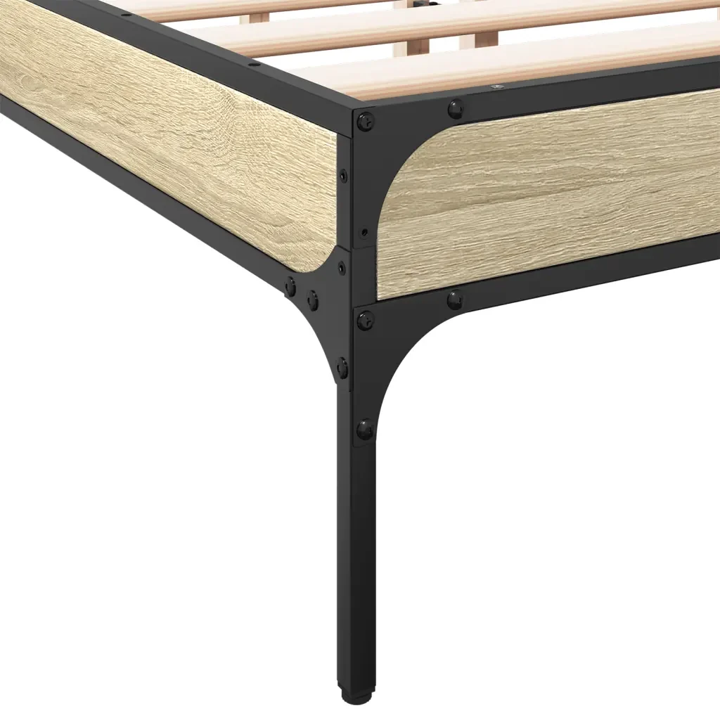 Letto matrimoniale | Letto per adulti | Giroletto Rovere Sonoma 160x200 cm in Legno Multistrato Metallo - Image 7