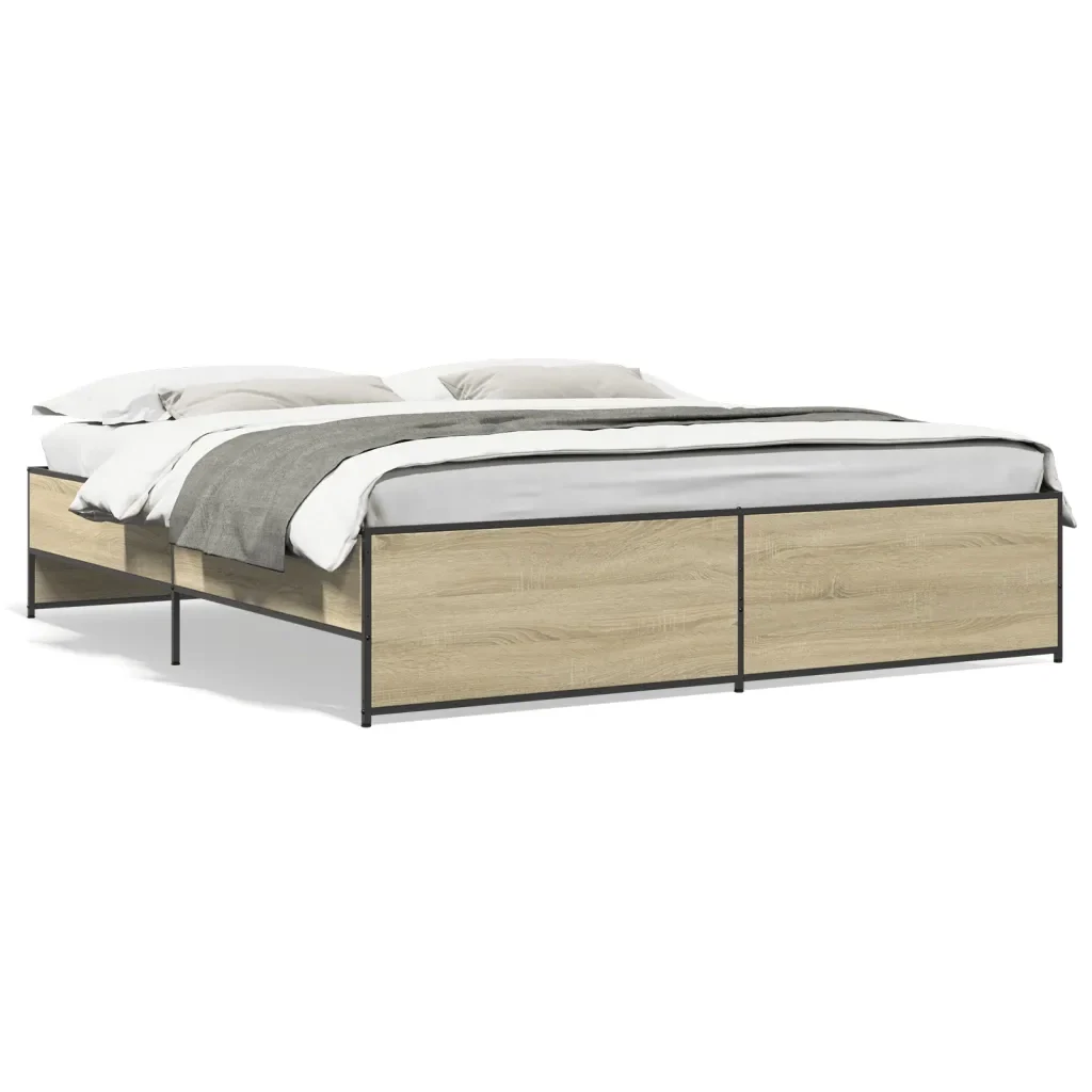 Letto matrimoniale | Letto per adulti | Giroletto Rovere Sonoma 180x200 cm in Legno Multistrato Metallo