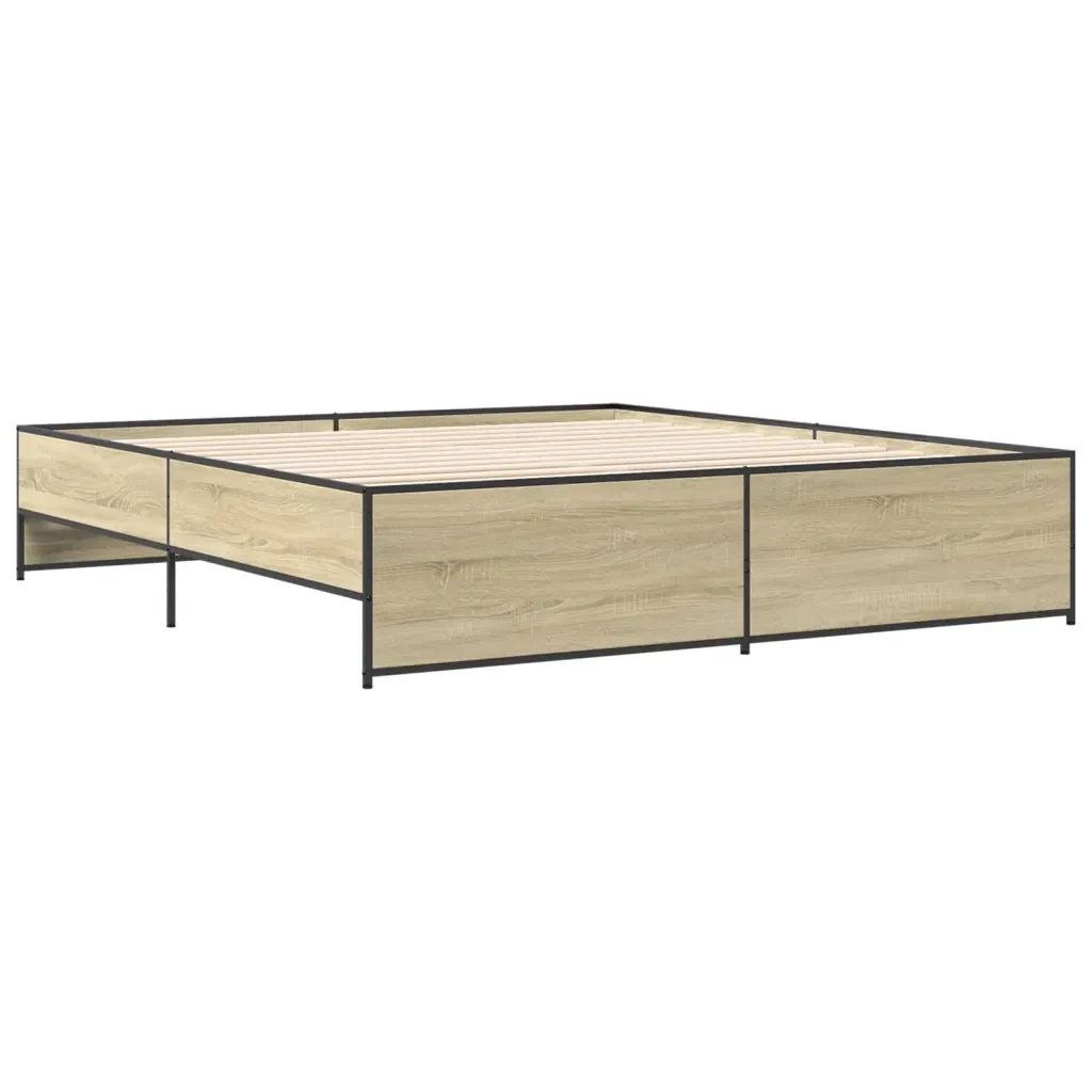 Letto matrimoniale | Letto per adulti | Giroletto Rovere Sonoma 180x200 cm in Legno Multistrato Metallo - Image 6