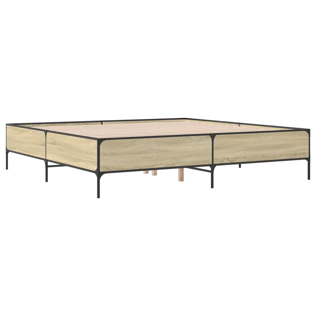 Letto matrimoniale | Letto per adulti | Giroletto Rovere Sonoma 180x200 cm in Legno Multistrato Metallo - Image 3