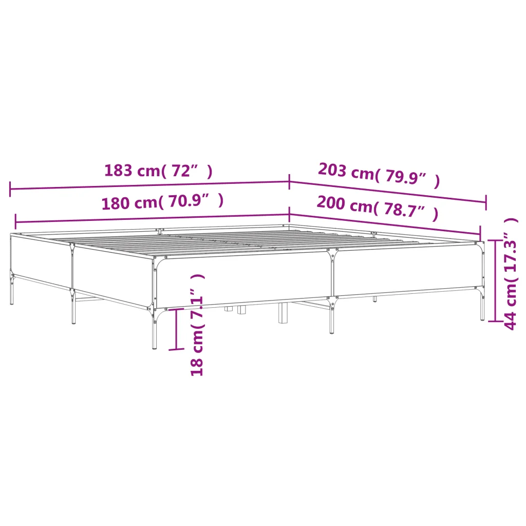 Letto matrimoniale | Letto per adulti | Giroletto Rovere Sonoma 180x200 cm in Legno Multistrato Metallo - Image 9