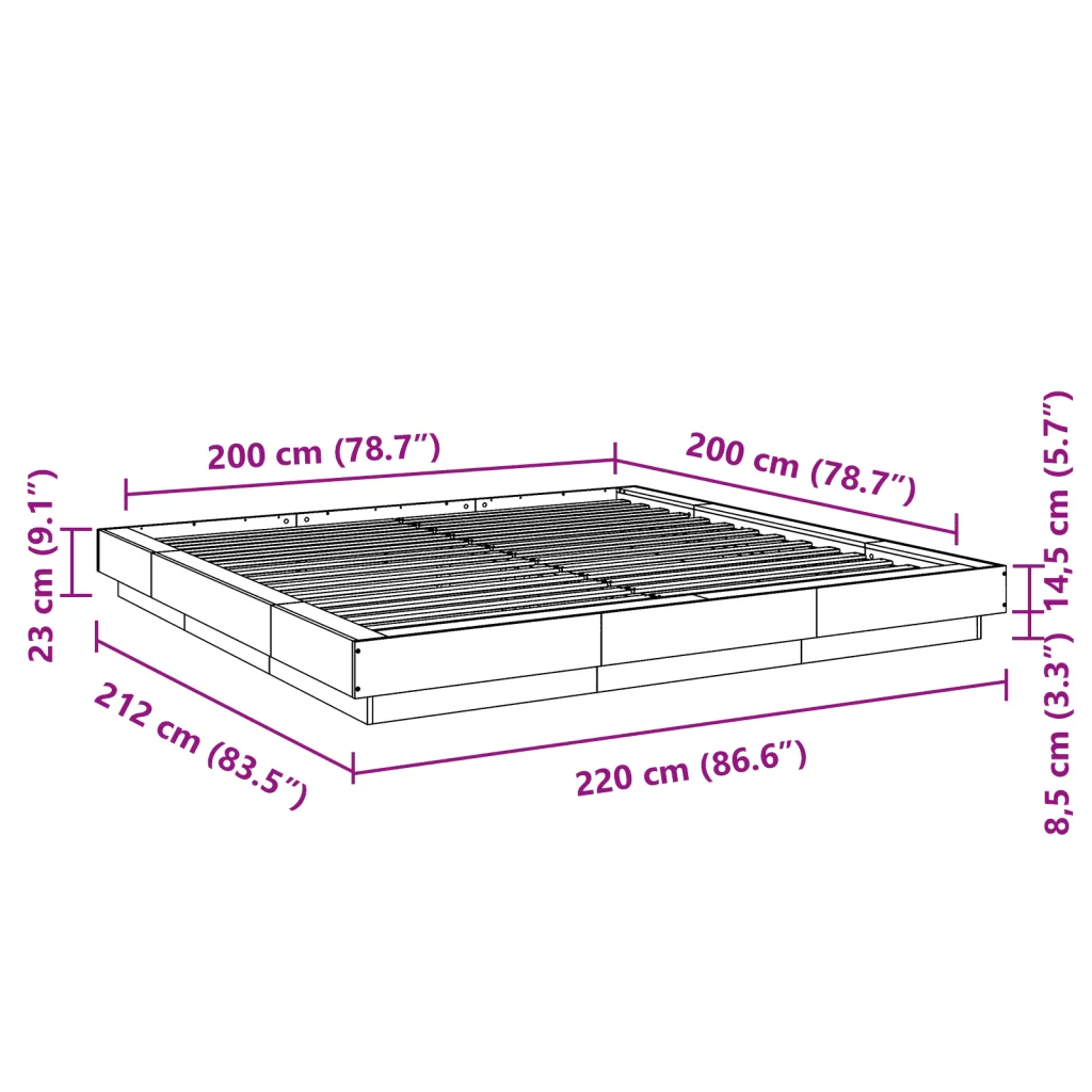 Letto matrimoniale | Letto per adulti | Giroletto Rovere Sonoma 200x200 cm in Legno Multistrato - Image 10