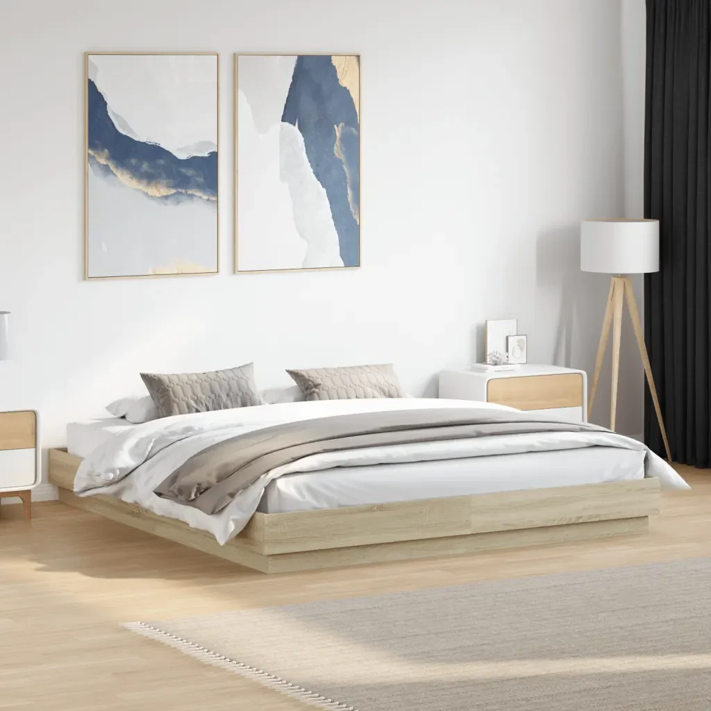 Letto matrimoniale | Letto per adulti | Giroletto Rovere Sonoma 200x200 cm in Legno Multistrato - Image 2