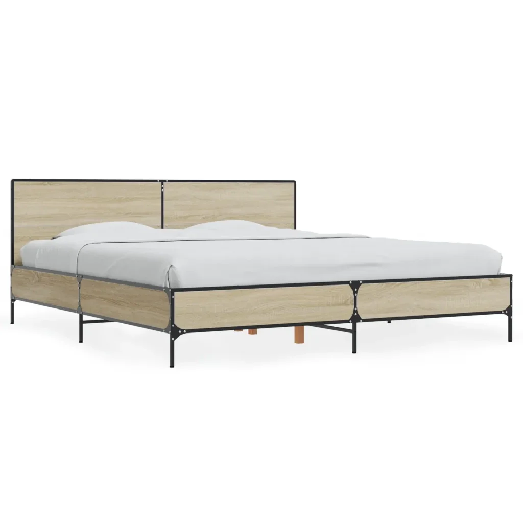 Letto matrimoniale | Letto per adulti | Giroletto Rovere Sonoma 200x200 cm Legno Multistrato e Metallo