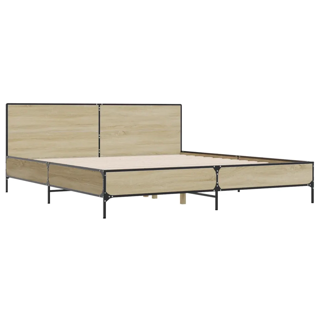 Letto matrimoniale | Letto per adulti | Giroletto Rovere Sonoma 200x200 cm Legno Multistrato e Metallo - Image 4