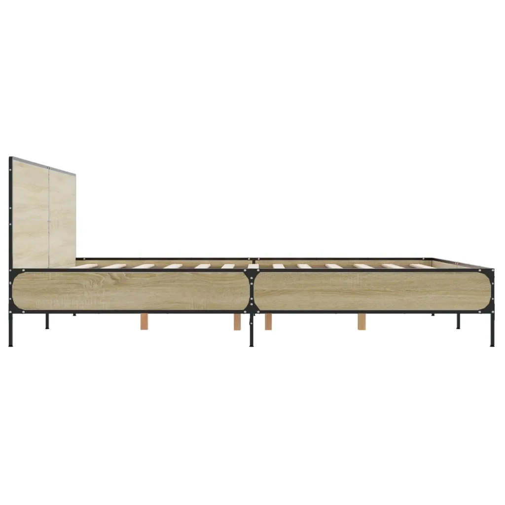 Letto matrimoniale | Letto per adulti | Giroletto Rovere Sonoma 200x200 cm Legno Multistrato e Metallo - Image 5
