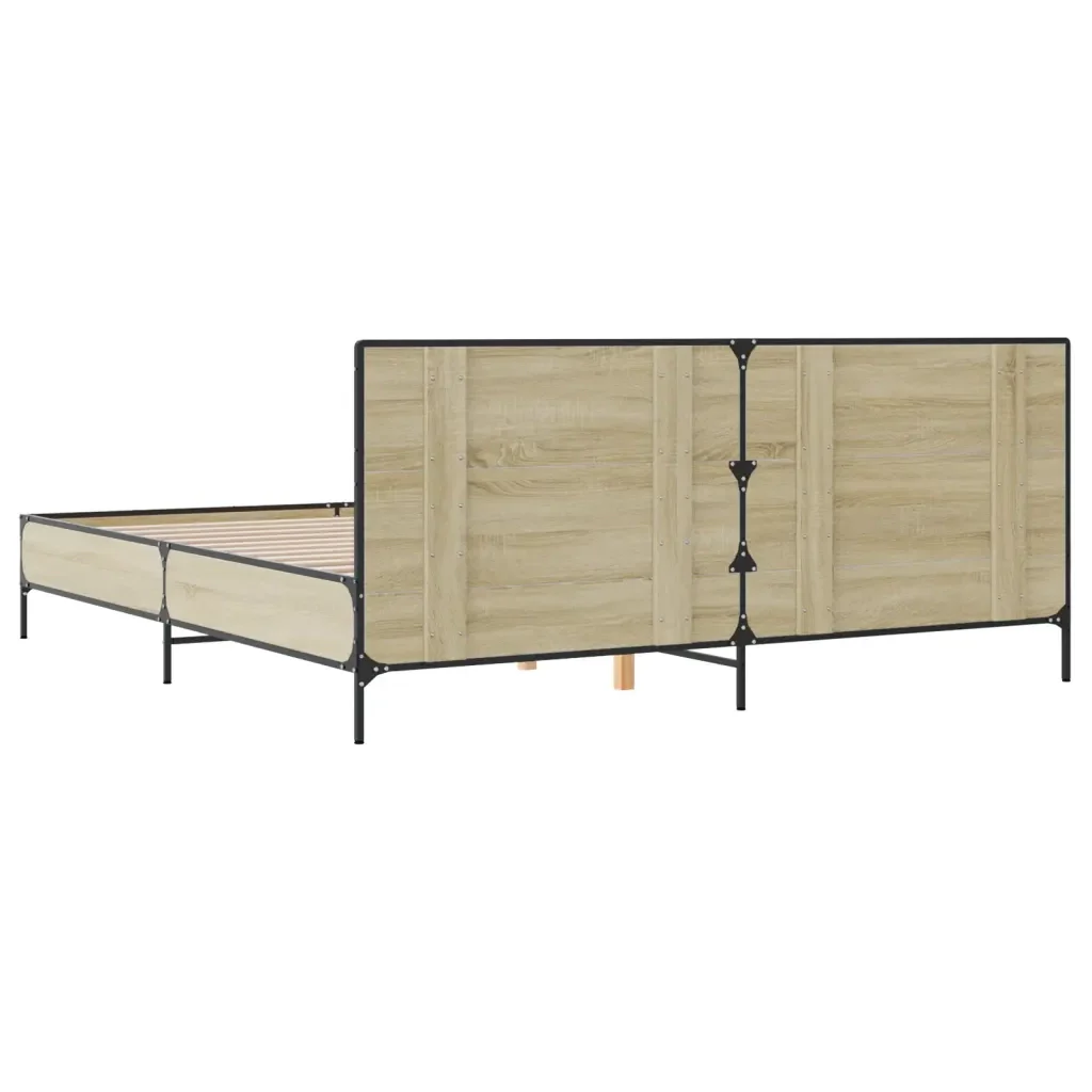 Letto matrimoniale | Letto per adulti | Giroletto Rovere Sonoma 200x200 cm Legno Multistrato e Metallo - Image 6