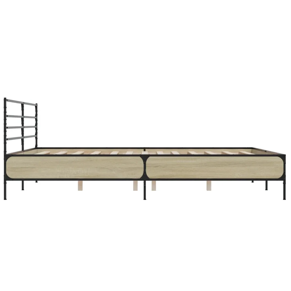Letto matrimoniale | Letto per adulti | Giroletto Rovere Sonoma 200x200 cm Legno Multistrato e Metallo - Image 5