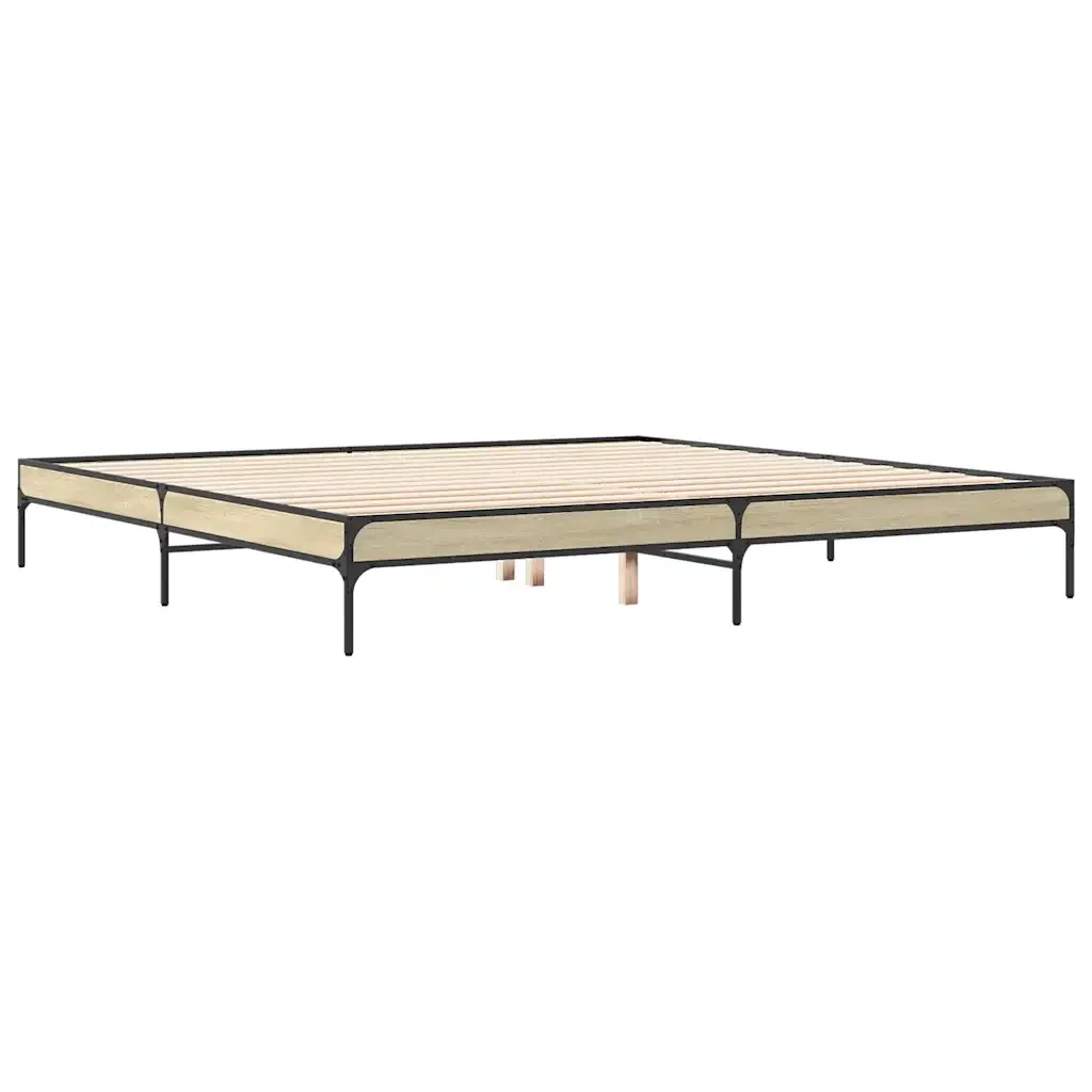 Letto matrimoniale | Letto per adulti | Giroletto Rovere Sonoma 200x200 cm Legno Multistrato e Metallo - Image 3