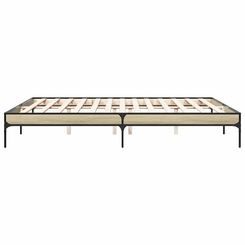 Letto matrimoniale | Letto per adulti | Giroletto Rovere Sonoma 200x200 cm Legno Multistrato e Metallo - Image 5