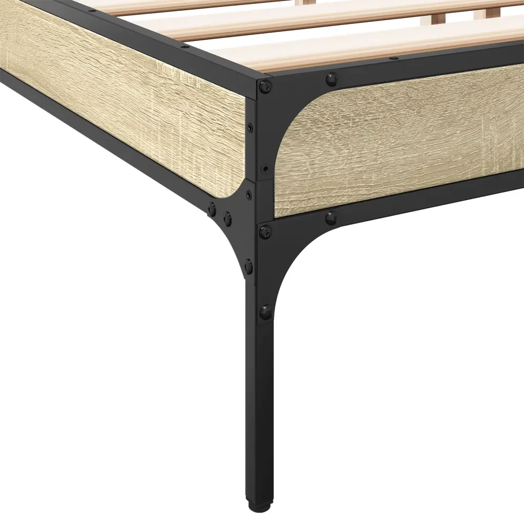 Letto matrimoniale | Letto per adulti | Giroletto Rovere Sonoma 200x200 cm Legno Multistrato e Metallo - Image 7