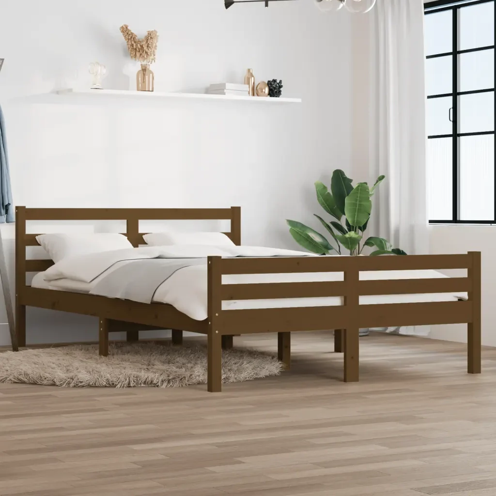 Letto matrimoniale | Letto per adulti | Giroletto senza Materaso Ambra in Legno Massello 140x190 cm - Image 2