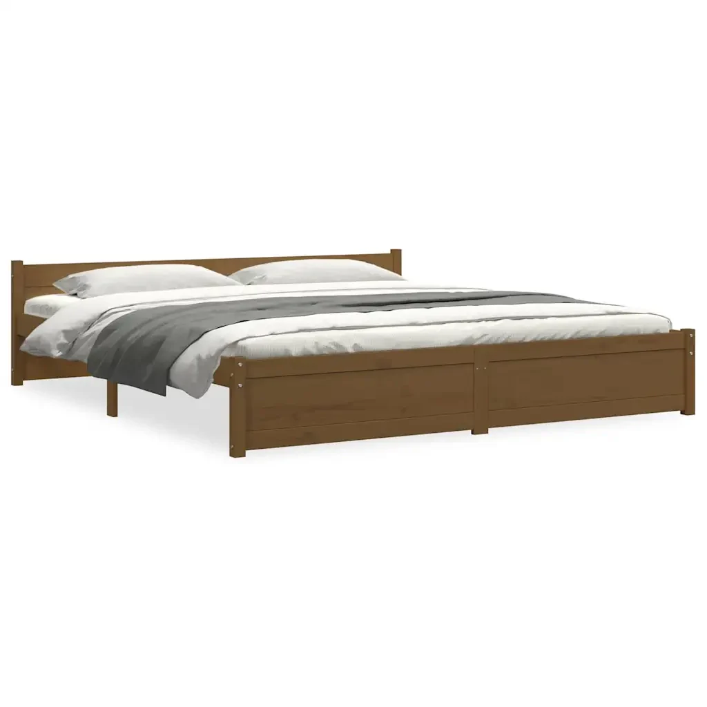 Letto matrimoniale | Letto per adulti | Giroletto senza Materaso Ambra in Legno Massello 200x200 cm