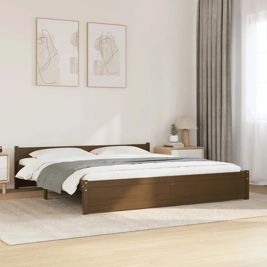Letto matrimoniale | Letto per adulti | Giroletto senza Materaso Ambra in Legno Massello 200x200 cm - Image 2