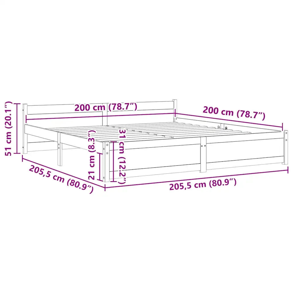 Letto matrimoniale | Letto per adulti | Giroletto senza Materaso Ambra in Legno Massello 200x200 cm - Image 9