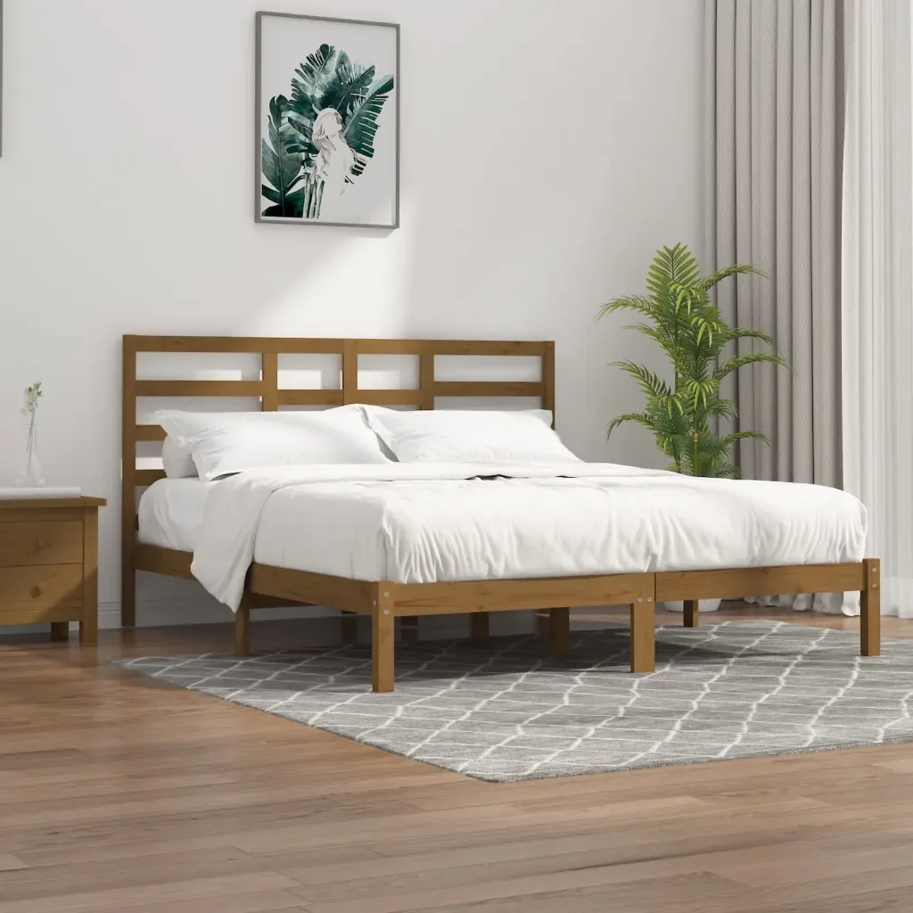 Letto matrimoniale | Letto per adulti | Giroletto senza Materaso Ambra in Legno Massello 200x200 cm - Image 2