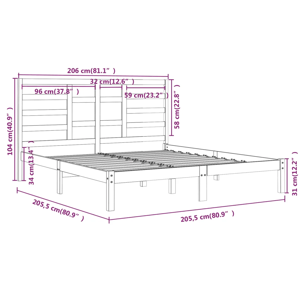 Letto matrimoniale | Letto per adulti | Giroletto senza Materaso Ambra in Legno Massello 200x200 cm - Image 6