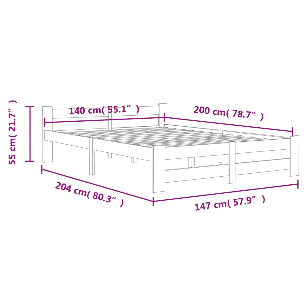 Letto matrimoniale | Letto per adulti | Giroletto senza Materaso Ambrato in Legno di Pino 140x200 cm - Image 6